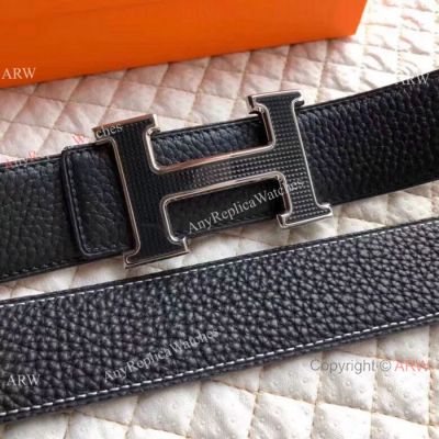 All Black Hermes Leather Belt - Reversible Leather Strap